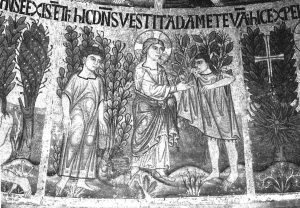God Dressing Adam and Eve, 13th century.